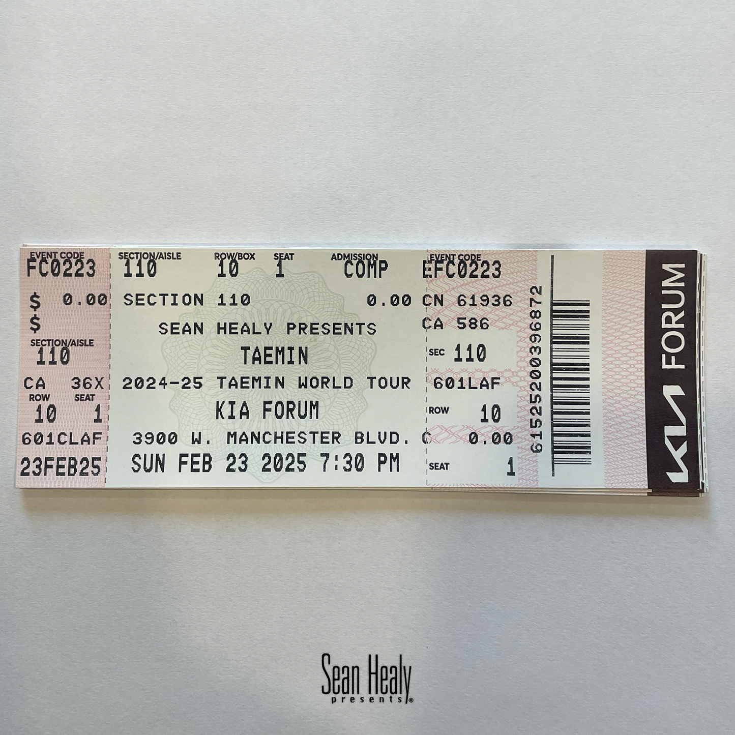 Archive Concert Ticket Stubs - Taemin at The Kia Forum in Los Angeles (Feb. 23, 2025)