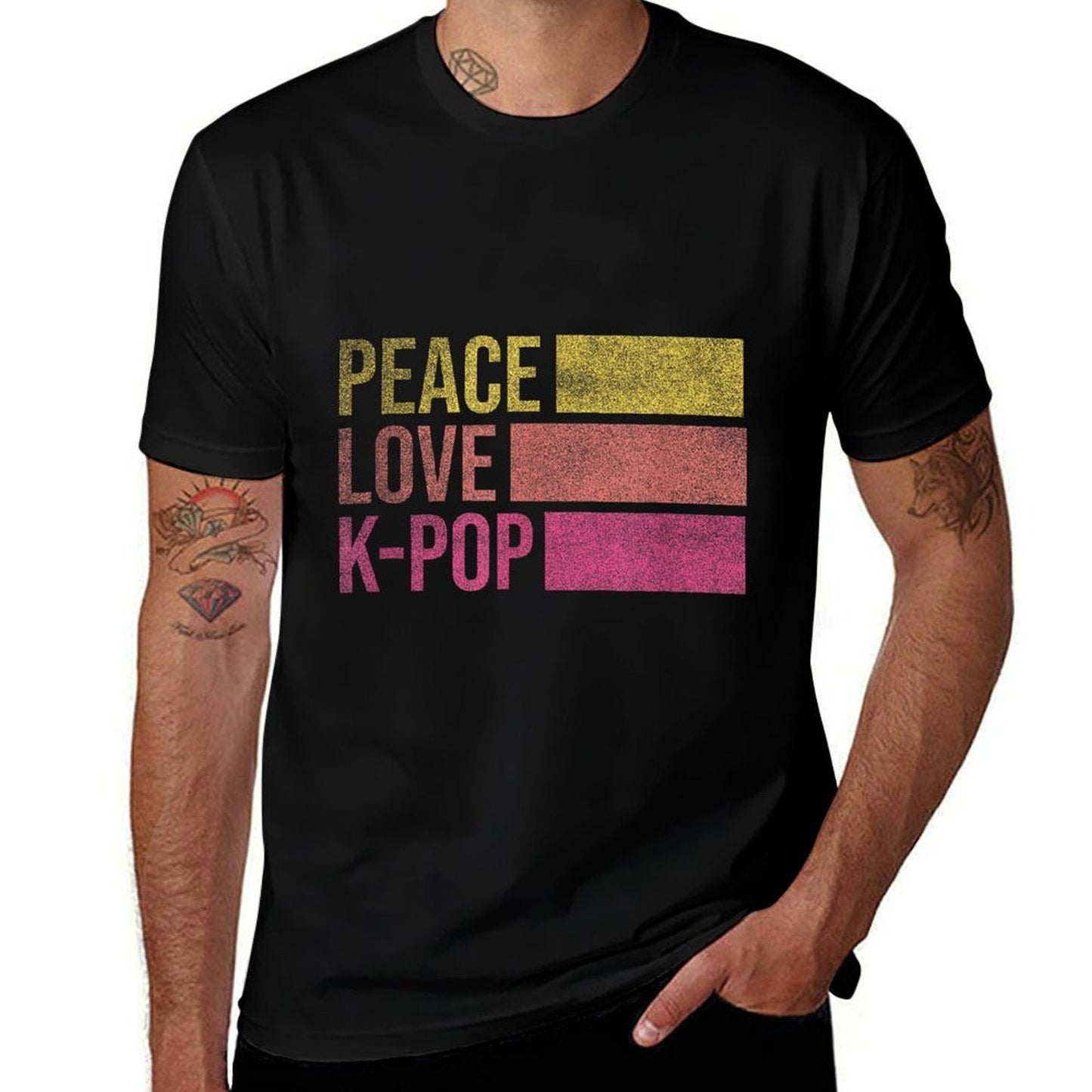 Retro K-Pop Forn Girls Women KPop And Peace  Stretchy T-Shirt