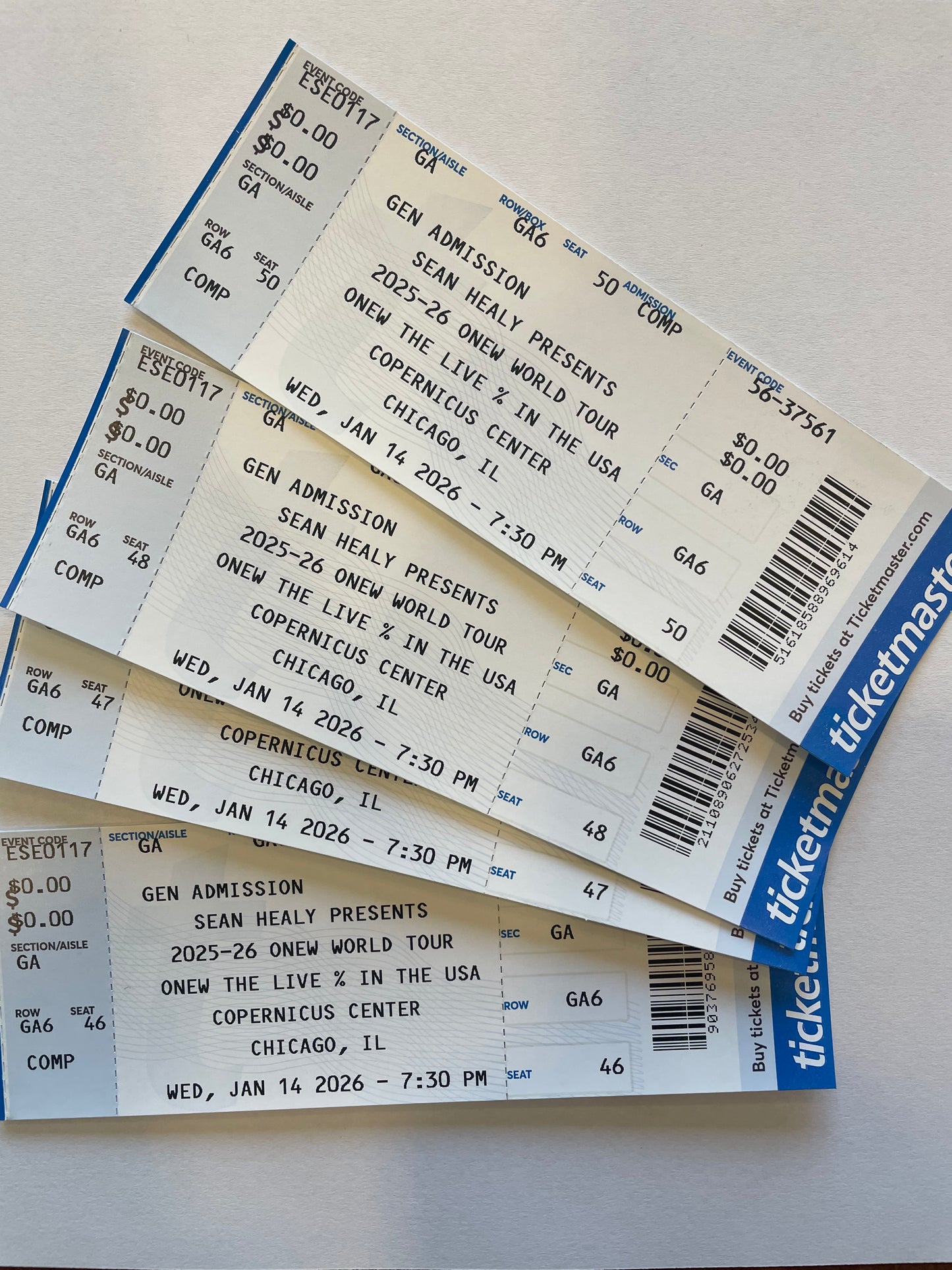 ONEW at Copernicus Center in Chicago - Commemorative Concert Ticket Stubs (Jan. 14, 2026)