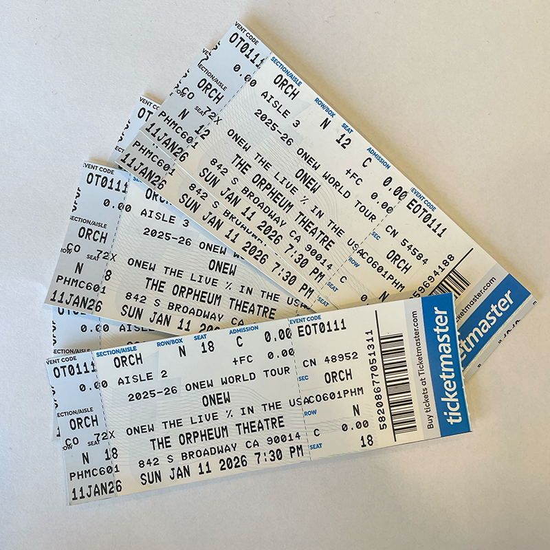 ONEW at Orpheum Theatre in Los Angeles - Archive Concert Ticket Stubs (Jan. 11, 2026)
