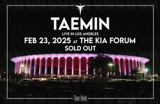 Promotional poster for Taemin's live concert at The Kia Forum in Los Angeles, indicating it is sold out.