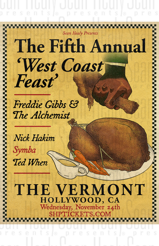 Promotional poster for 'The Fifth Annual West Coast Feast' event featuring roasted chickens.