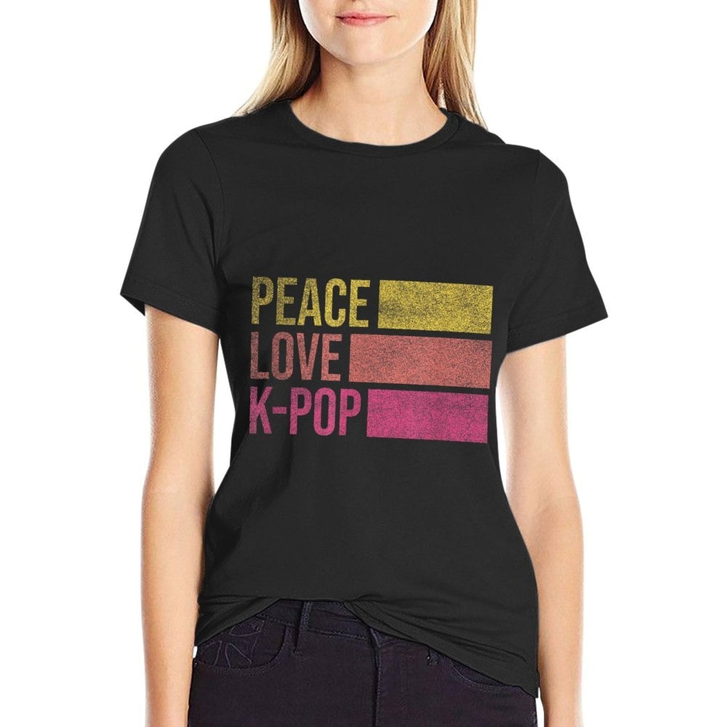 Retro K-Pop Forn Girls Women KPop And Peace  Stretchy T-Shirt