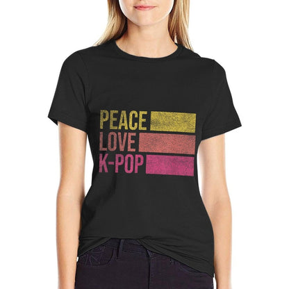 Retro K-Pop Forn Girls Women KPop And Peace  Stretchy T-Shirt