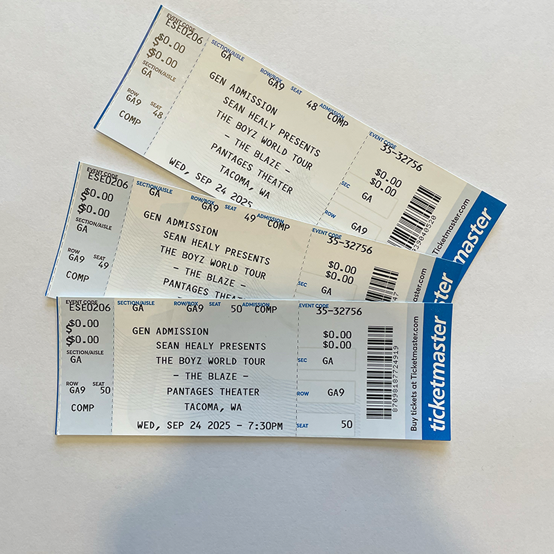 The Boyz at Pantages Theater in Tacoma - Commemorative Concert Ticket Stubs  (Sep. 24 2025)