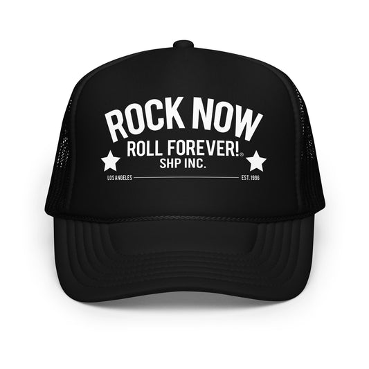 Black Foam Trucker Hat – Mesh Snapback Cap (Rock Now Roll Forever™)