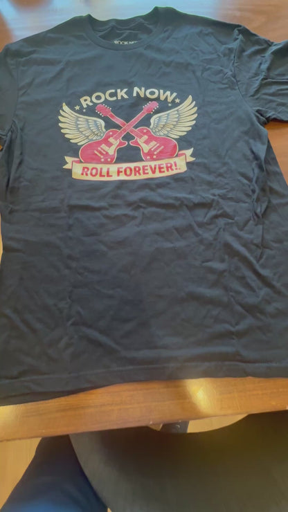 Rock Now Roll Forever Guitar Wings T shirt