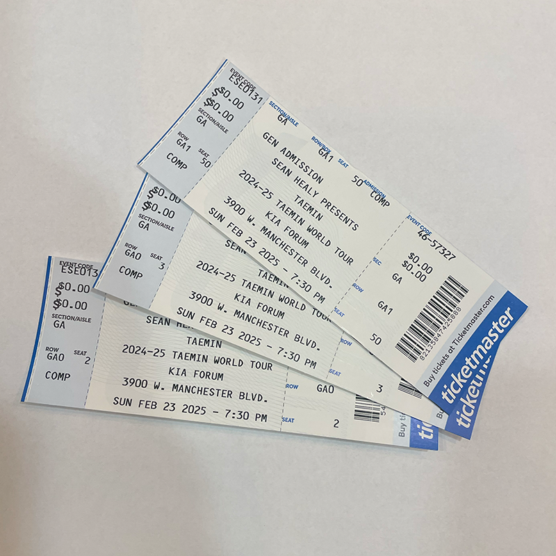 Taemin at The Kia Forum in Los Angeles - Commemorative Concert Ticket Stubs (Feb. 23 2025)