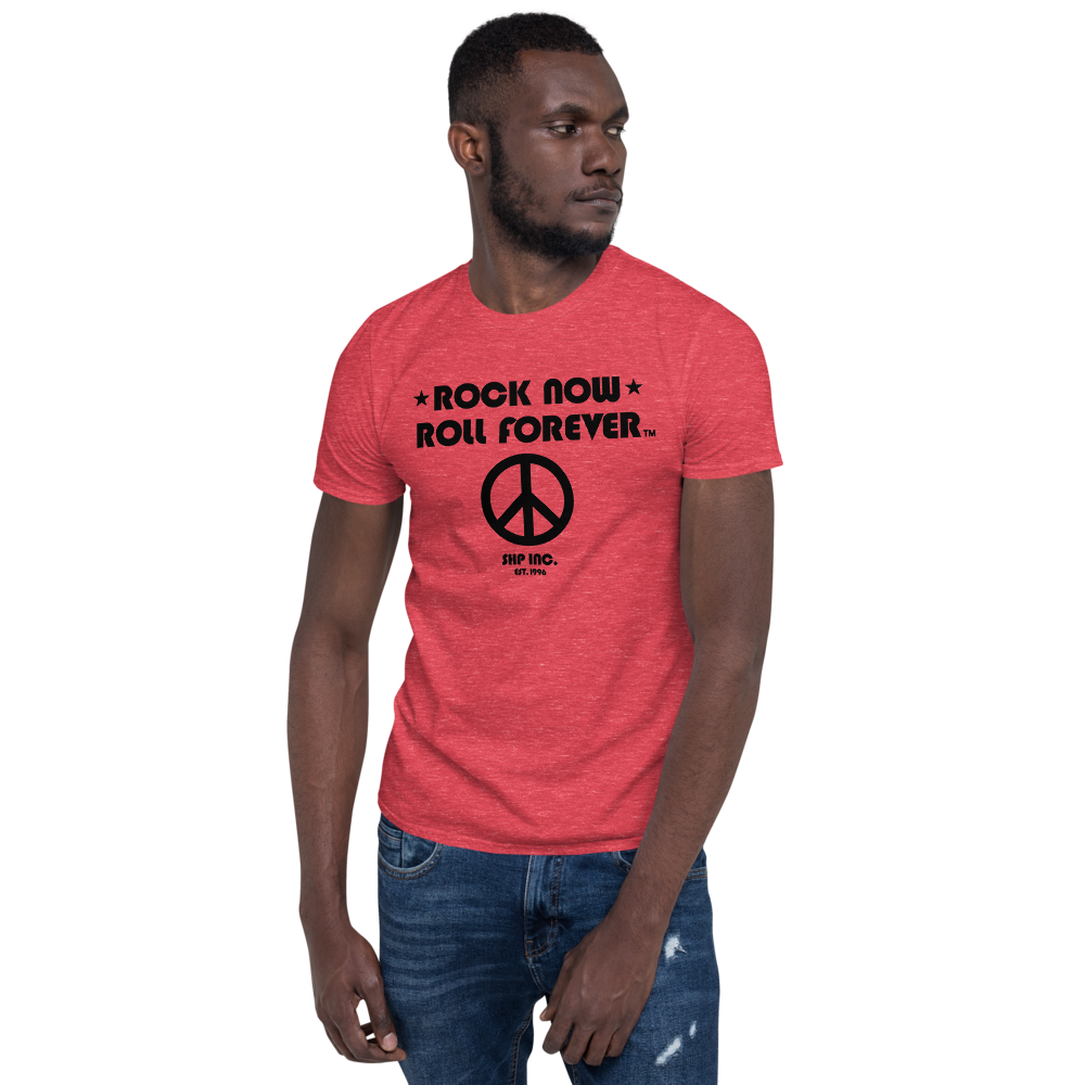 Rock Now, Roll Forever™ Peace Shirt [Black Text]