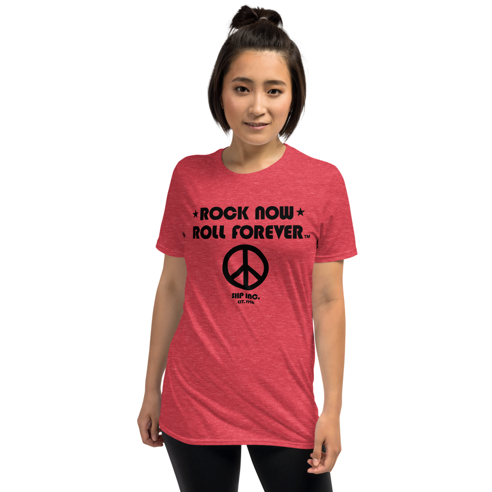 Rock Now, Roll Forever™ Peace Shirt [Black Text]
