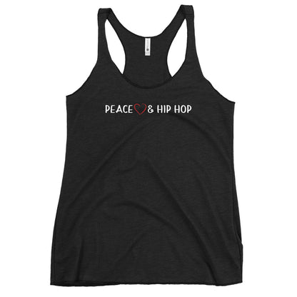 Black women's tank top with the text 'PEACE ✨ HIP HOP' printed on the front.