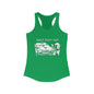 A green women's tank top with the text 'TEACH THEM WELL' and a graphic on the back.