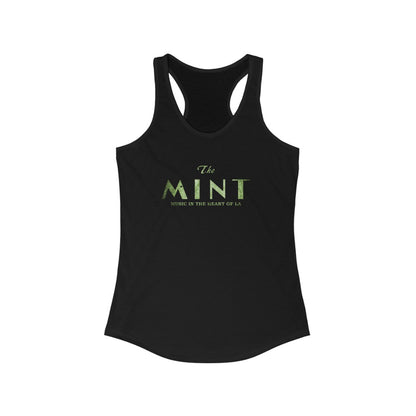 Black tank top with distressed logos of The Mint and SHP on the front and back, respectively.
