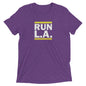 A purple t-shirt with the text 'Run LA' and the LA Lakers logo in yellow.