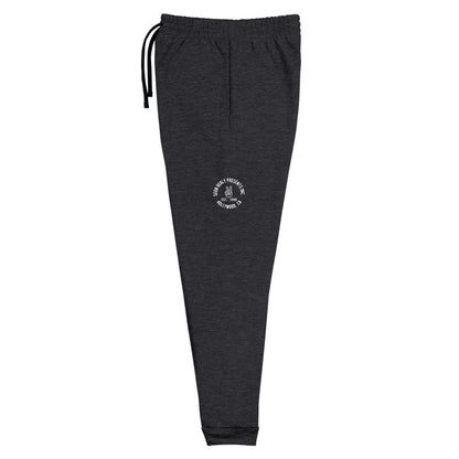A pair of gray SHP branded joggers with an elastic waistband and external drawcord, displayed against a white background.